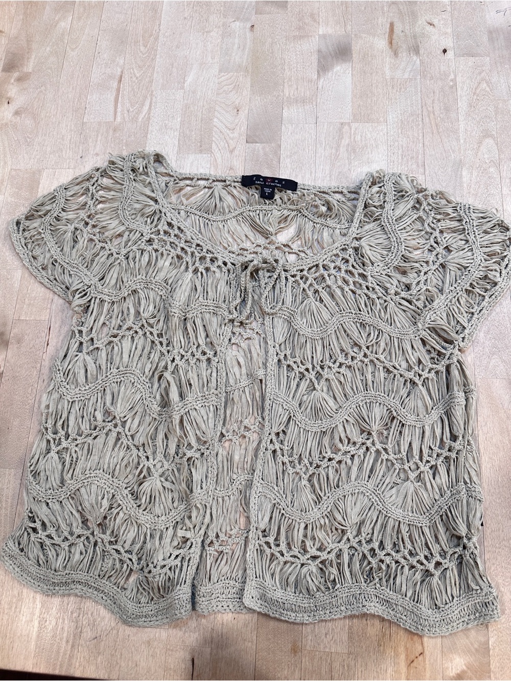 Fever Open-Knit Short Sleeve Hand Crochet Top - Sage